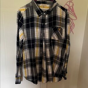 Black and Yellow Button Down Shirt with Plaid Design